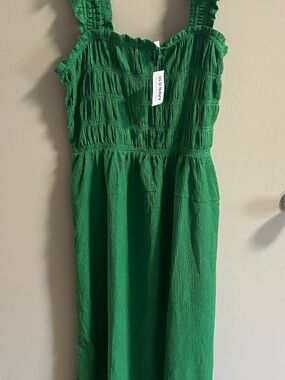 Old Navy Green Smocked Dress with Ruffle Trim